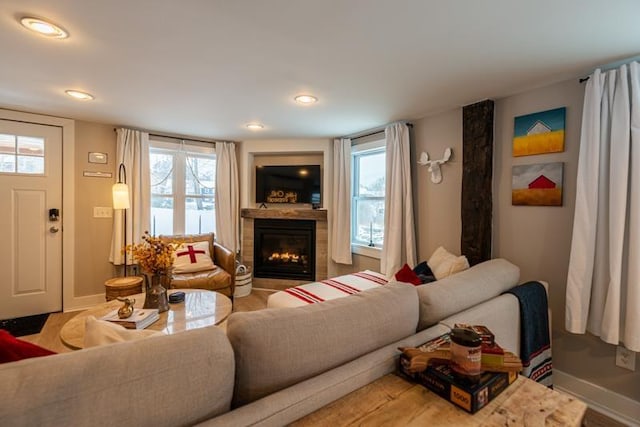 living room featuring a wealth of natural light