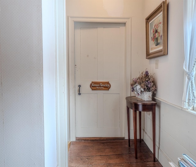 doorway featuring dark hardwood / wood-style flooring