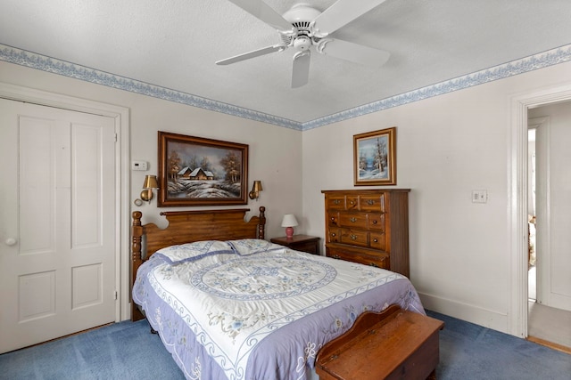 bedroom featuring carpet and ceiling fan