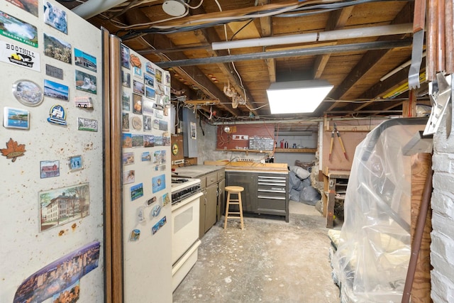 basement featuring white fridge