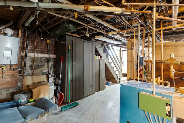 basement featuring water heater