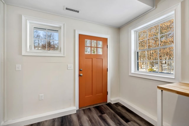 foyer entrance with dark hardwood / wood-style flooring