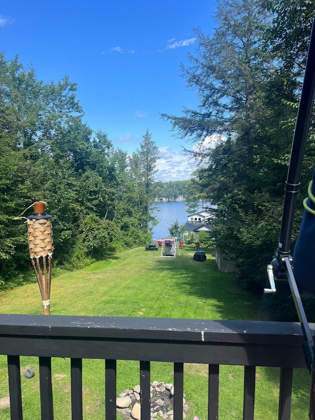 view of yard with a water view