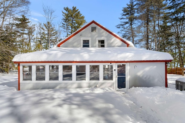 view of snow covered property