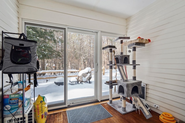 doorway to outside with hardwood / wood-style floors