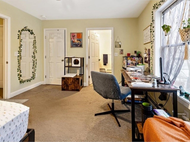 view of carpeted home office