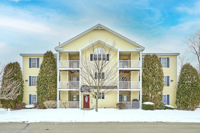 view of snow covered building