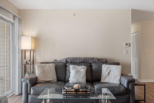 living room with light hardwood / wood-style floors