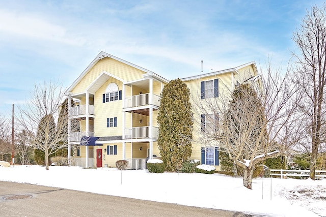 view of snow covered building