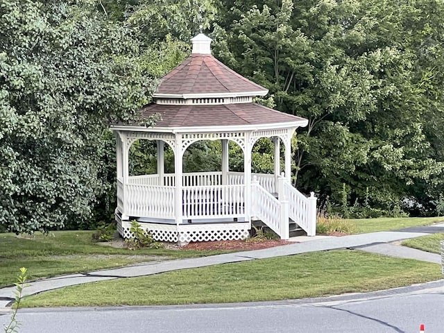 exterior space with a yard and a gazebo