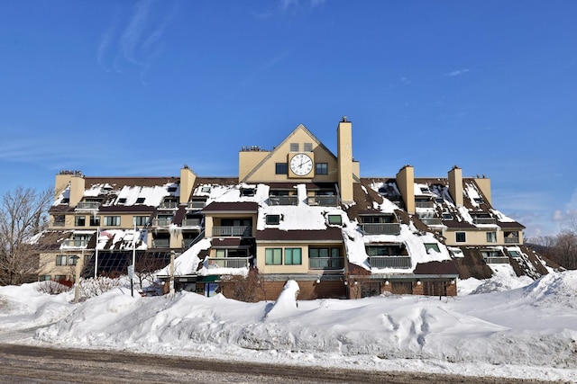 view of snow covered building