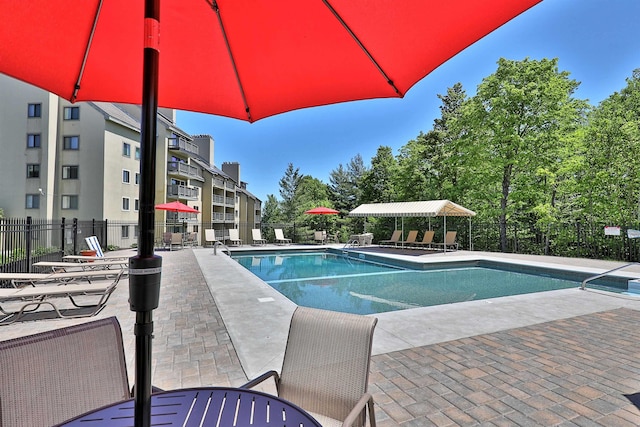 view of swimming pool with a patio area