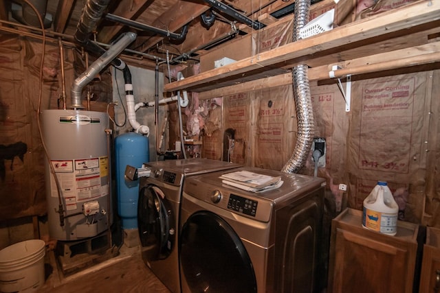 washroom with independent washer and dryer and water heater