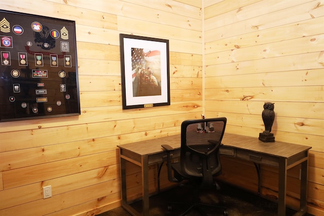 office featuring wood walls