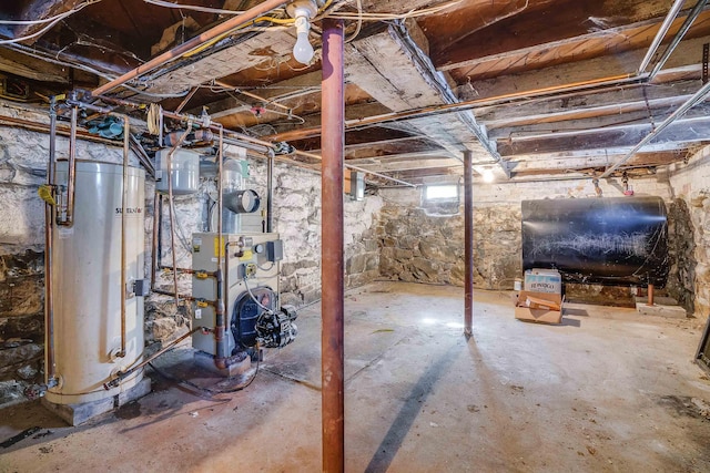 basement featuring water heater