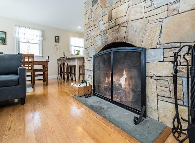 2400 Upper Cold River Rd, Shrewsbury, VT 05738 - room details featuring hardwood / wood-style floors and a stone fireplace