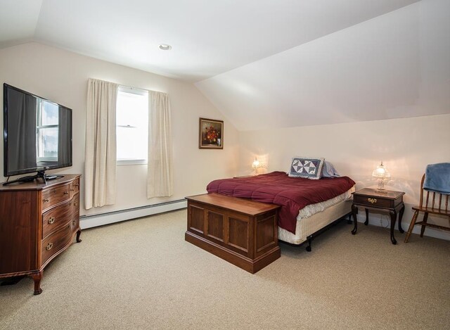 2400 Upper Cold River Rd, Shrewsbury, VT 05738 - carpeted bedroom with lofted ceiling and baseboard heating