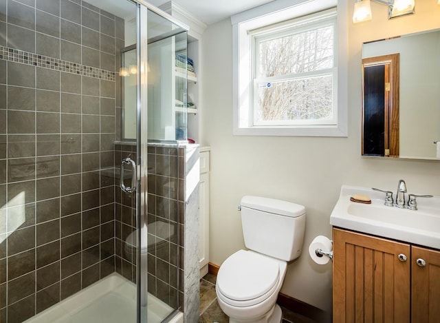 2400 Upper Cold River Rd, Shrewsbury, VT 05738 - bathroom with a shower with shower door, vanity, and toilet