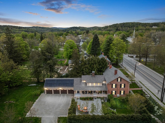 view of aerial view at dusk