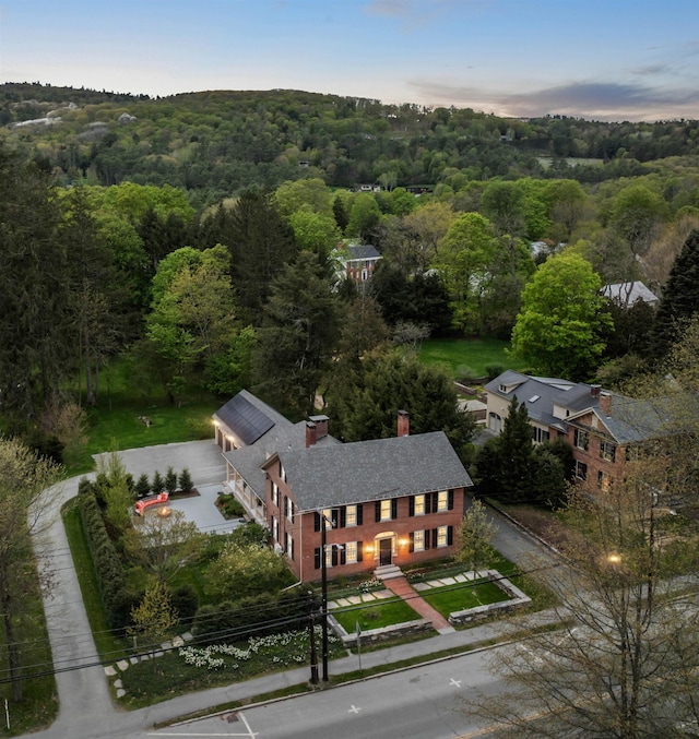 view of aerial view at dusk