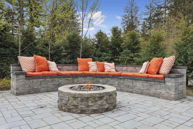 view of patio / terrace with an outdoor fire pit