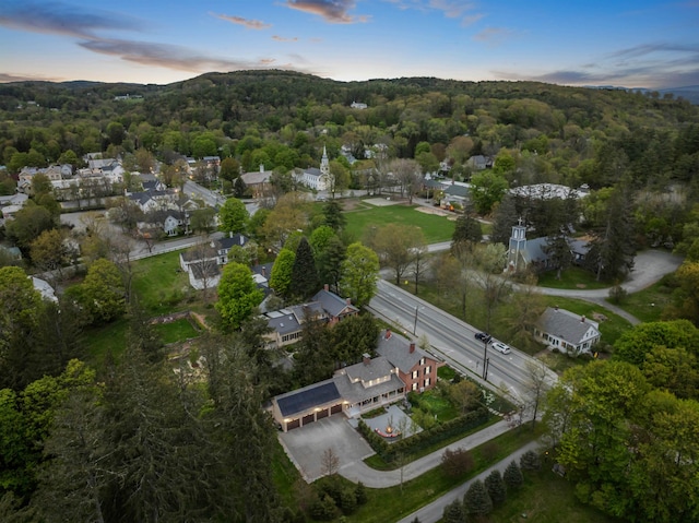 view of aerial view at dusk