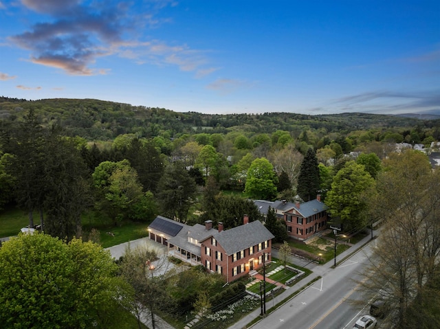 view of aerial view at dusk