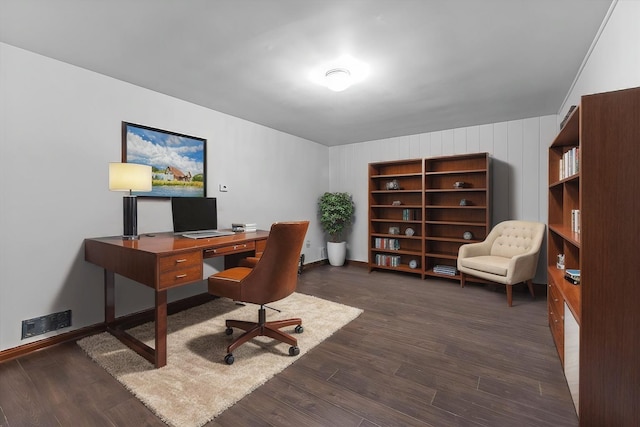 office area featuring dark hardwood / wood-style floors