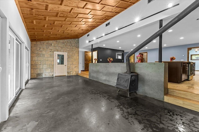 reception area featuring a wood stove