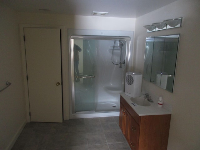 bathroom featuring vanity and walk in shower