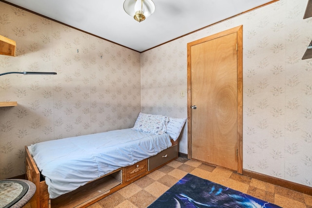 bedroom with crown molding