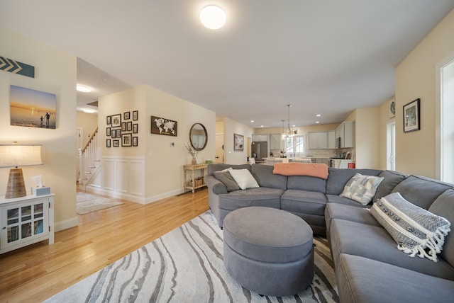 living room with light wood-type flooring