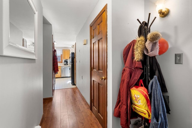 corridor featuring dark hardwood / wood-style floors