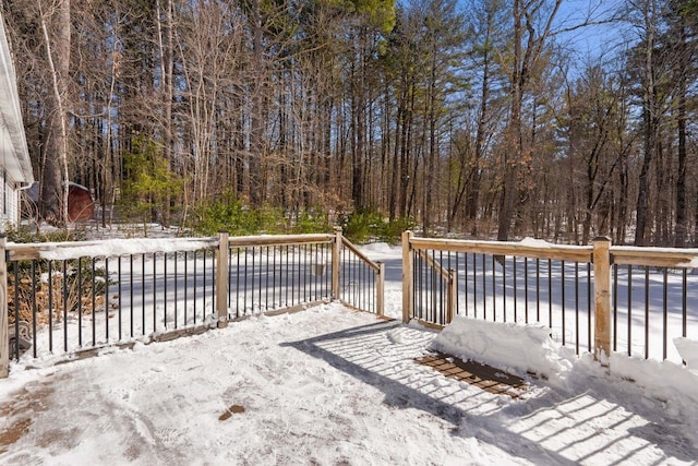 view of snow covered deck