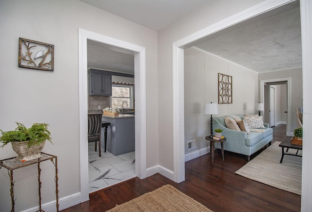 interior space featuring dark wood-type flooring and sink