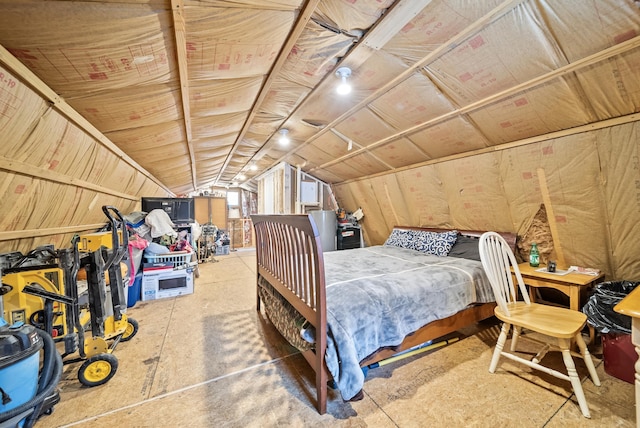 bedroom featuring lofted ceiling