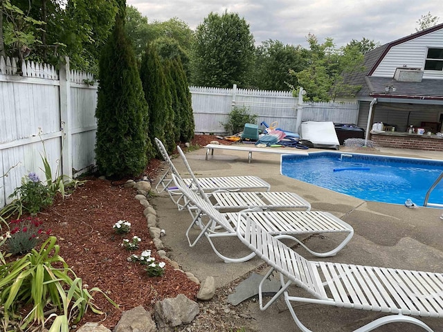 view of pool with a patio area, a fenced backyard, and a fenced in pool