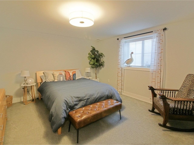 bedroom with light carpet