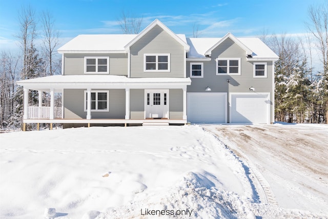 view of front of house featuring an attached garage and a porch