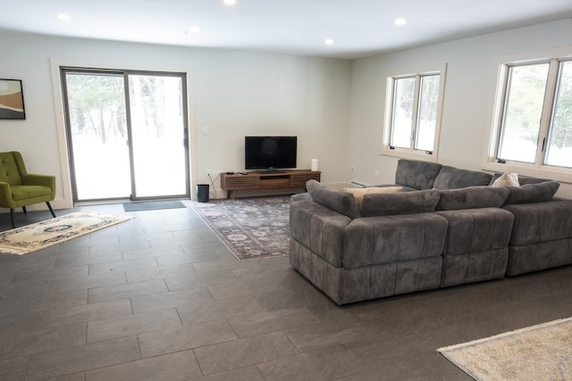 living area featuring recessed lighting