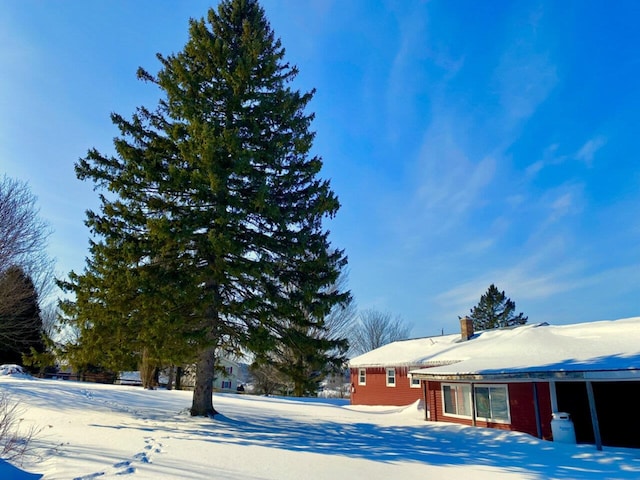 view of yard covered in snow