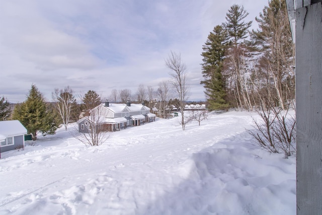 view of yard layered in snow