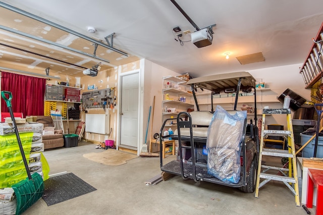 garage with a garage door opener