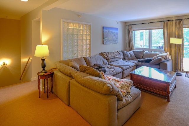 living room with light carpet