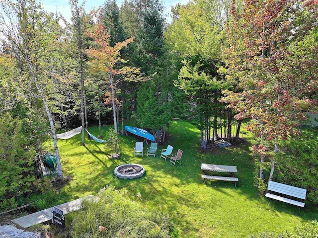 view of yard featuring an outdoor fire pit