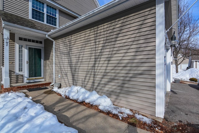 view of snow covered exterior