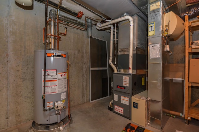 utility room with heating unit and gas water heater