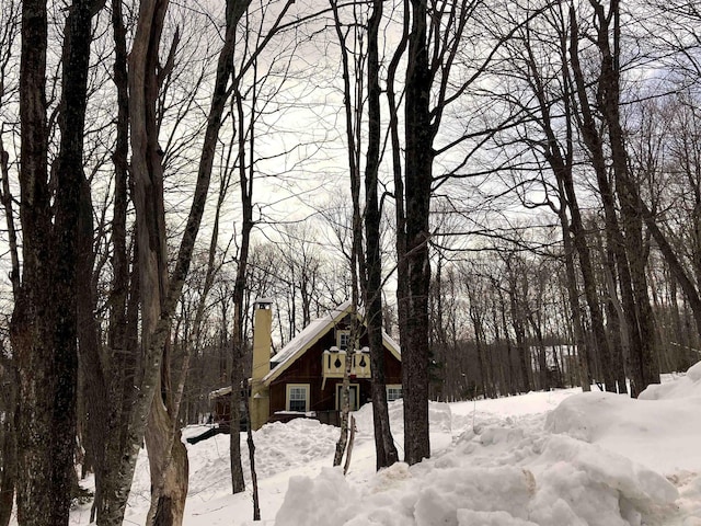 exterior space featuring a chimney