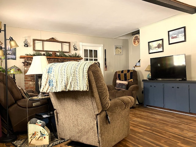 living room with dark wood-style floors