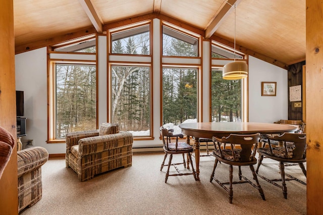 sunroom with lofted ceiling with beams and plenty of natural light